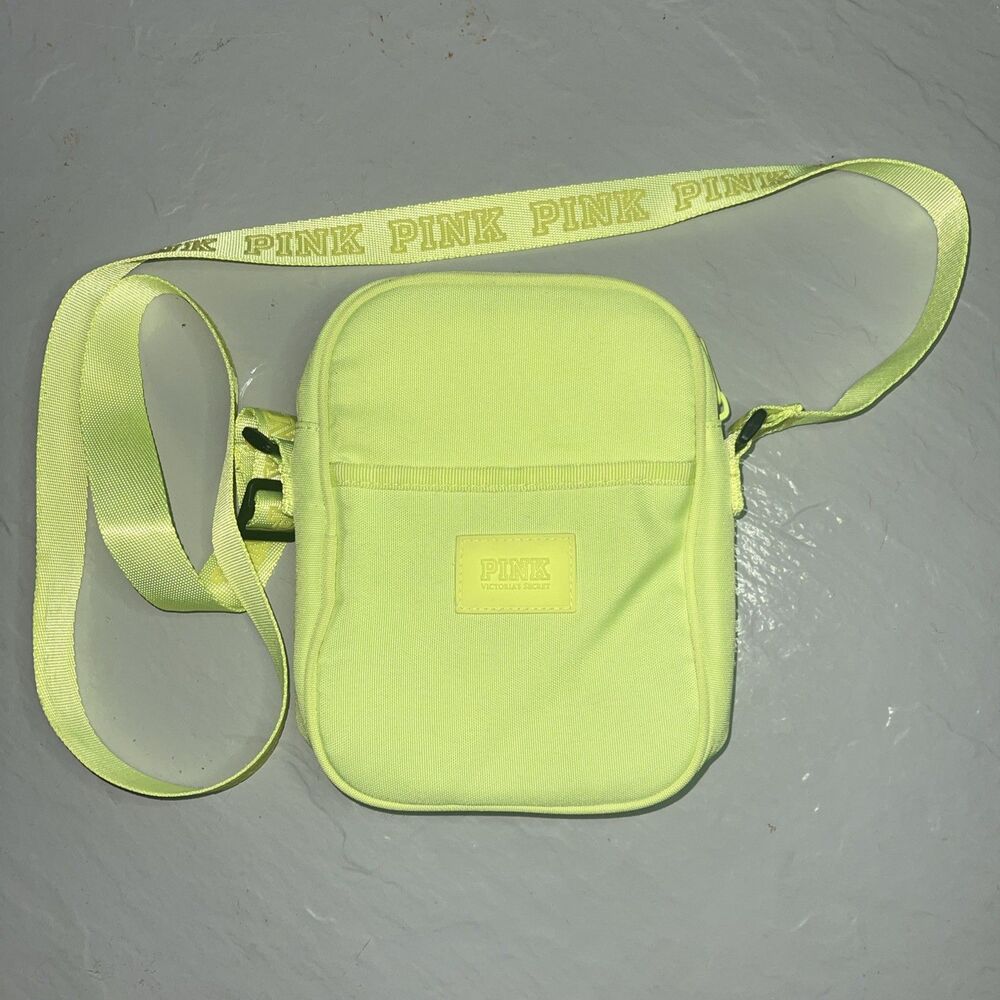 PINK Victoria’s Secret Small Crossbody Bag/Tote Padded Neon Yellow 48-in Strap